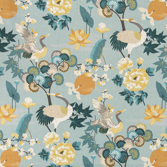 D3315 Floral,Novelty,Tropical & Botanical Sky Aqua & Teal,Gold & Yellow Charlotte Fabrics