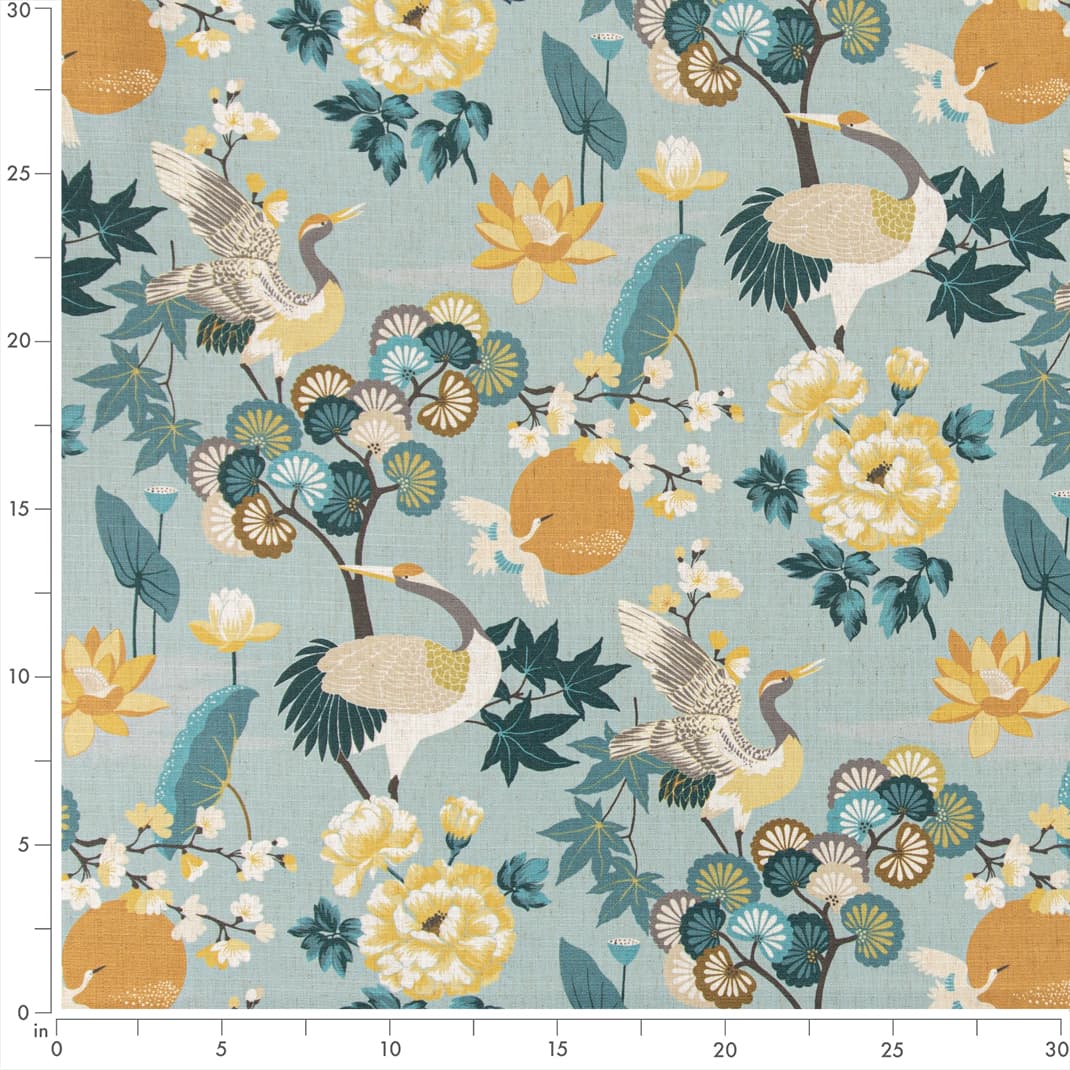 D3315 Floral,Novelty,Tropical & Botanical Sky Aqua & Teal,Gold & Yellow Charlotte Fabrics