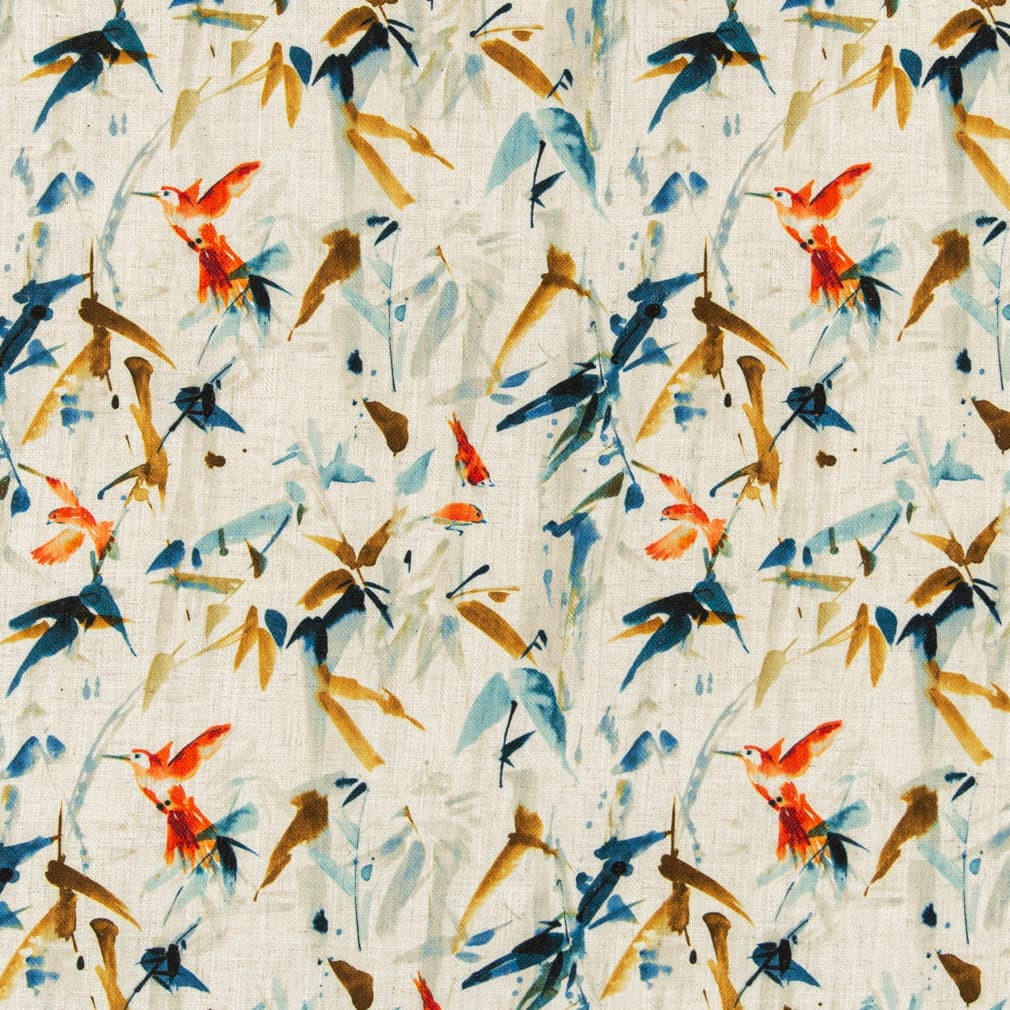 D3326 Leaves,Tropical & Botanical Fiesta Blue,Orange & Rust Charlotte Fabrics