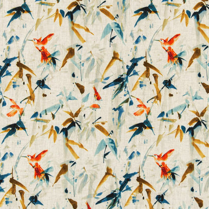 D3326 Leaves,Tropical & Botanical Fiesta Blue,Orange & Rust Charlotte Fabrics