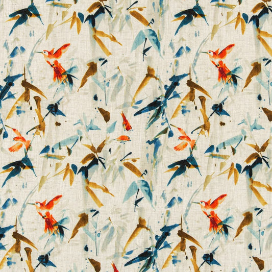 D3326 Leaves,Tropical & Botanical Fiesta Blue,Orange & Rust Charlotte Fabrics