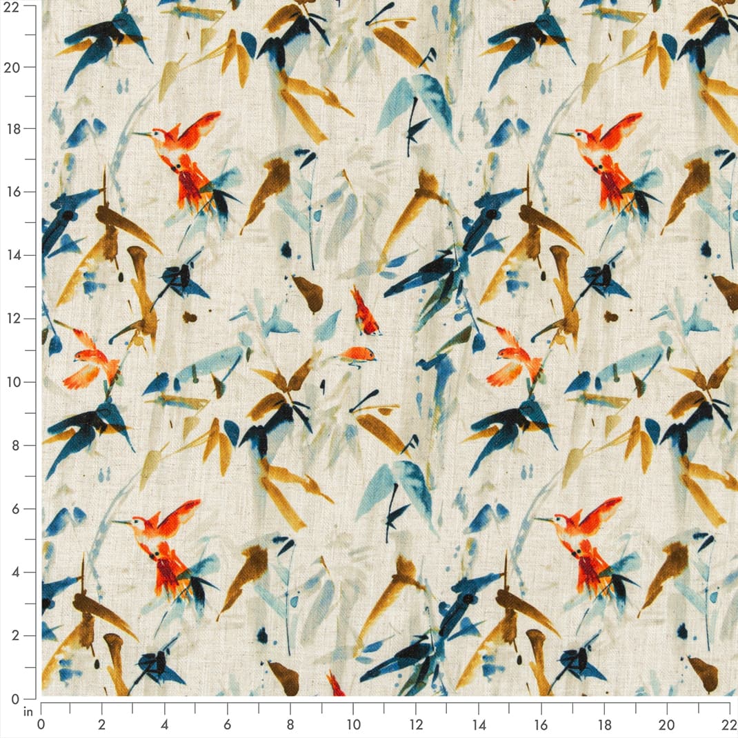 D3326 Leaves,Tropical & Botanical Fiesta Blue,Orange & Rust Charlotte Fabrics
