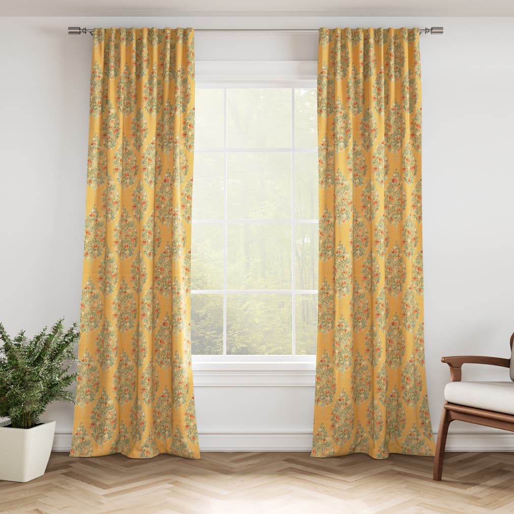 D3337 Floral Amber Aqua & Teal,Gold & Yellow Charlotte Fabrics