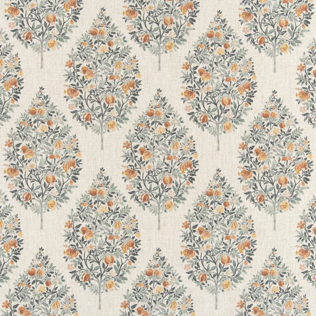 D3338 Floral Copper Green,Orange & Rust Charlotte Fabrics