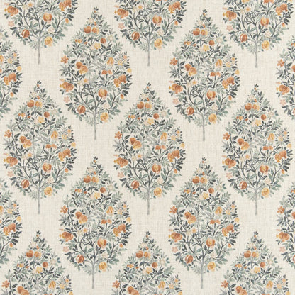 D3338 Floral Copper Green,Orange & Rust Charlotte Fabrics