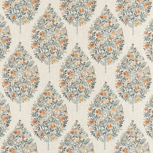 D3338 Floral Copper Green,Orange & Rust Charlotte Fabrics