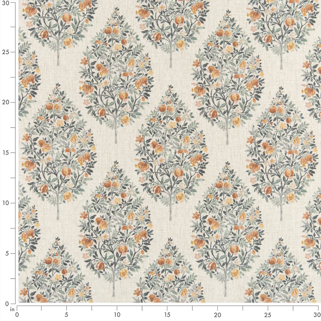 D3338 Floral Copper Green,Orange & Rust Charlotte Fabrics