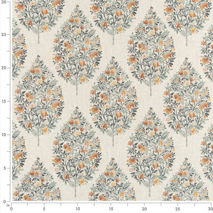 D3338 Floral Copper Green,Orange & Rust Charlotte Fabrics