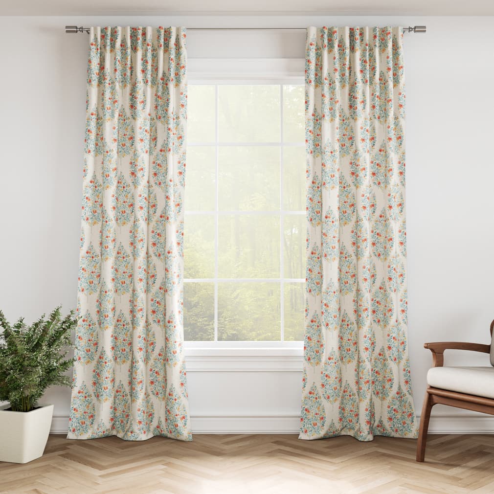 D3339 Floral Seaglass Aqua & Teal,Coral & Peach Charlotte Fabrics