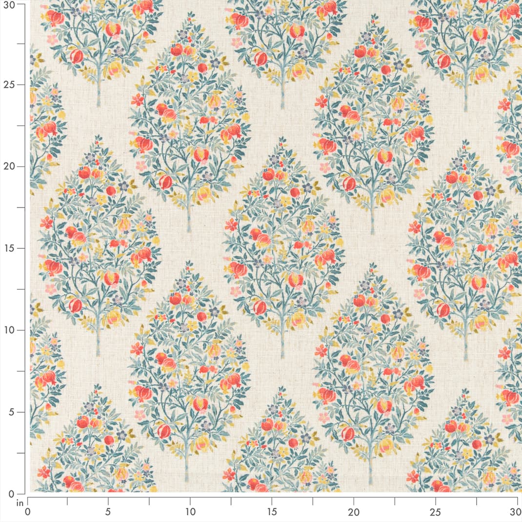 D3339 Floral Seaglass Aqua & Teal,Coral & Peach Charlotte Fabrics