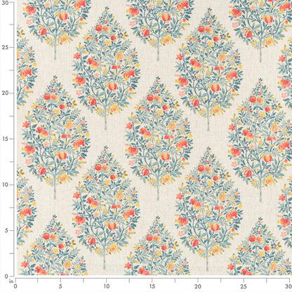 D3339 Floral Seaglass Aqua & Teal,Coral & Peach Charlotte Fabrics