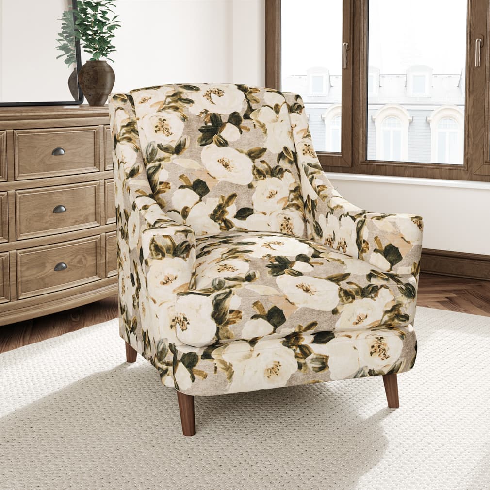 D3342 Floral Latte Beige & Taupe Charlotte Fabrics