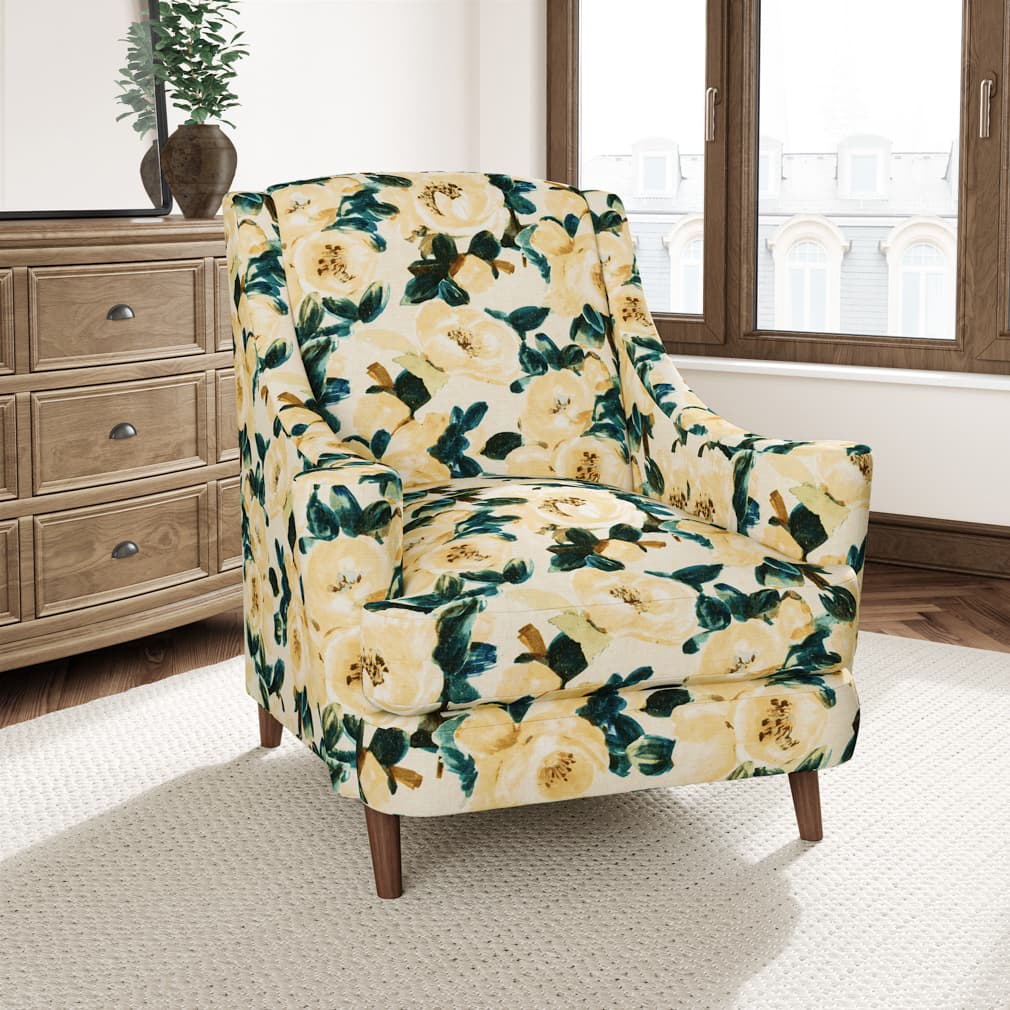 D3343 Floral Lemon Aqua & Teal,Gold & Yellow Charlotte Fabrics