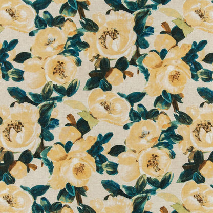 D3343 Floral Lemon Aqua & Teal,Gold & Yellow Charlotte Fabrics