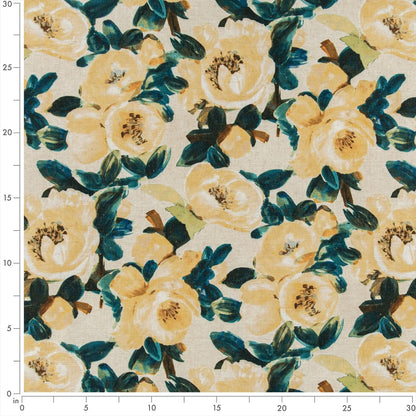 D3343 Floral Lemon Aqua & Teal,Gold & Yellow Charlotte Fabrics