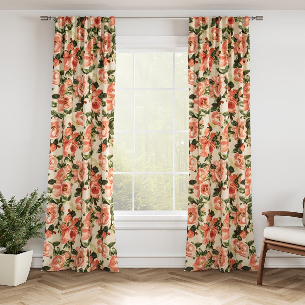D3345 Floral Rose Coral & Peach,Pink Charlotte Fabrics
