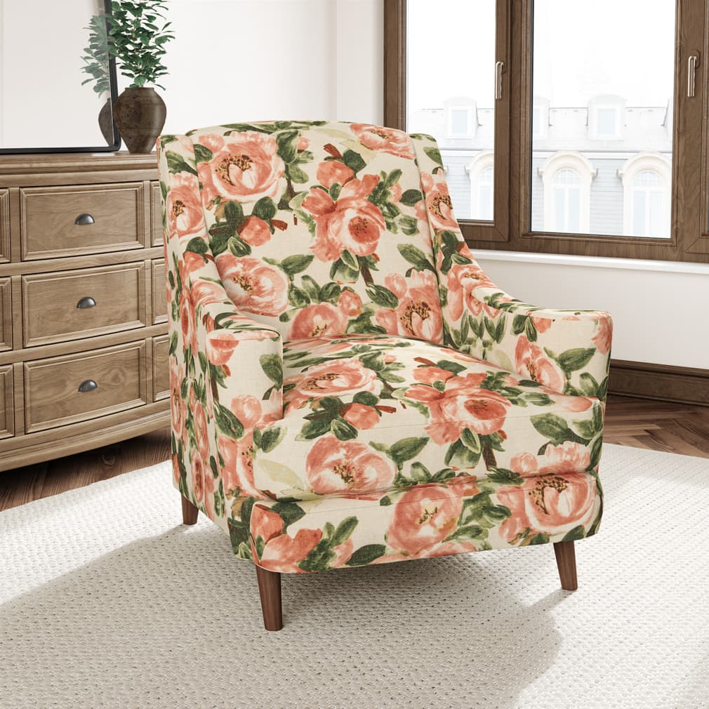 D3345 Floral Rose Coral & Peach,Pink Charlotte Fabrics