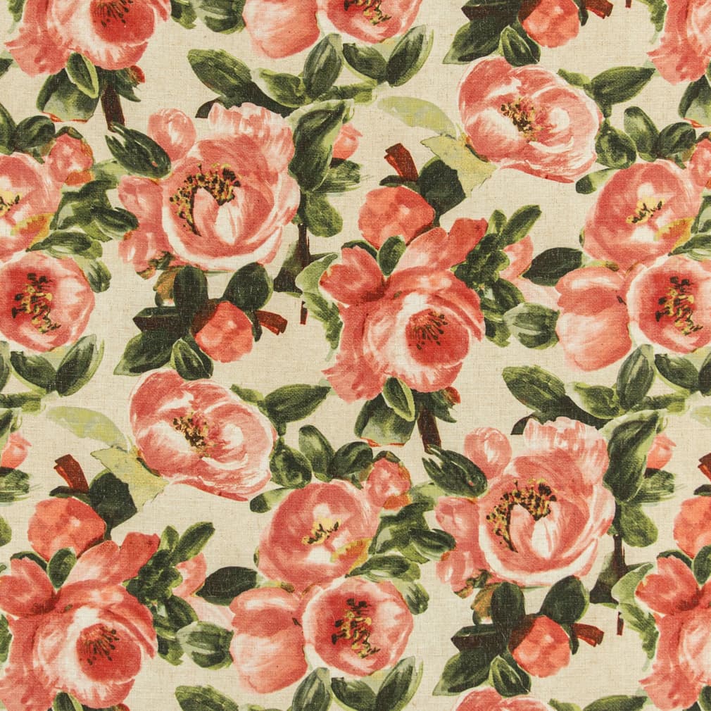 D3345 Floral Rose Coral & Peach,Pink Charlotte Fabrics