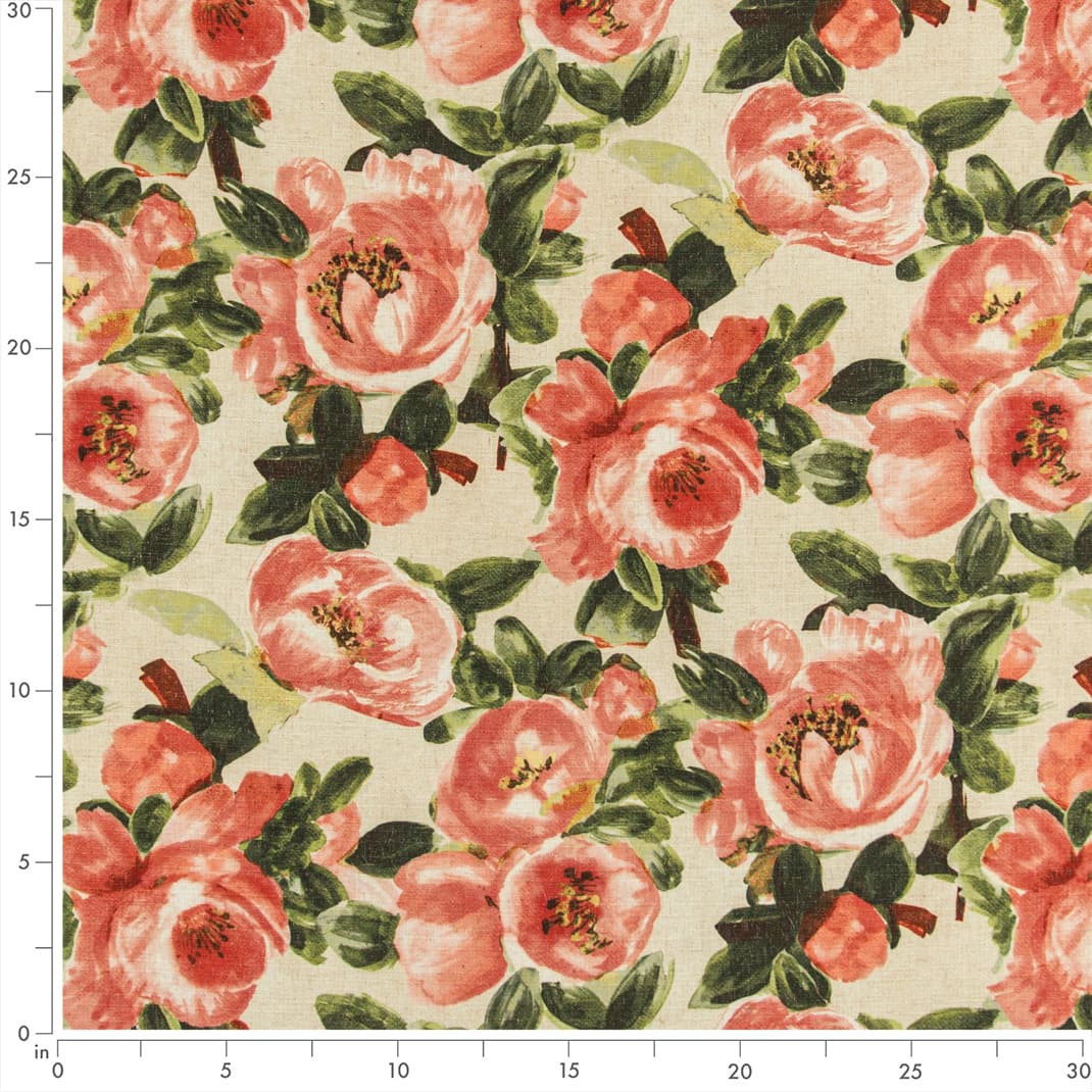 D3345 Floral Rose Coral & Peach,Pink Charlotte Fabrics