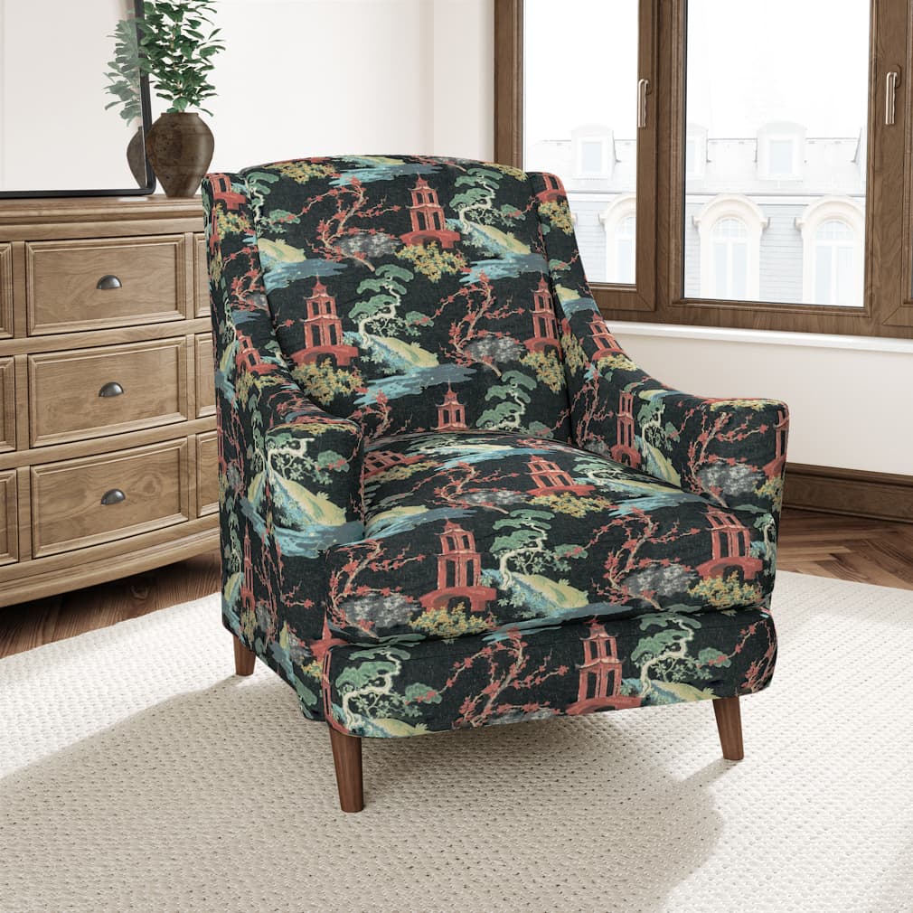 D3350 Global,Novelty,Toile Ebony Black,Green,Red & Burgundy Charlotte Fabrics