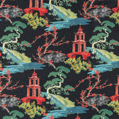 D3350 Global,Novelty,Toile Ebony Black,Green,Red & Burgundy Charlotte Fabrics