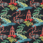 D3350 Global,Novelty,Toile Ebony Black,Green,Red & Burgundy Charlotte Fabrics