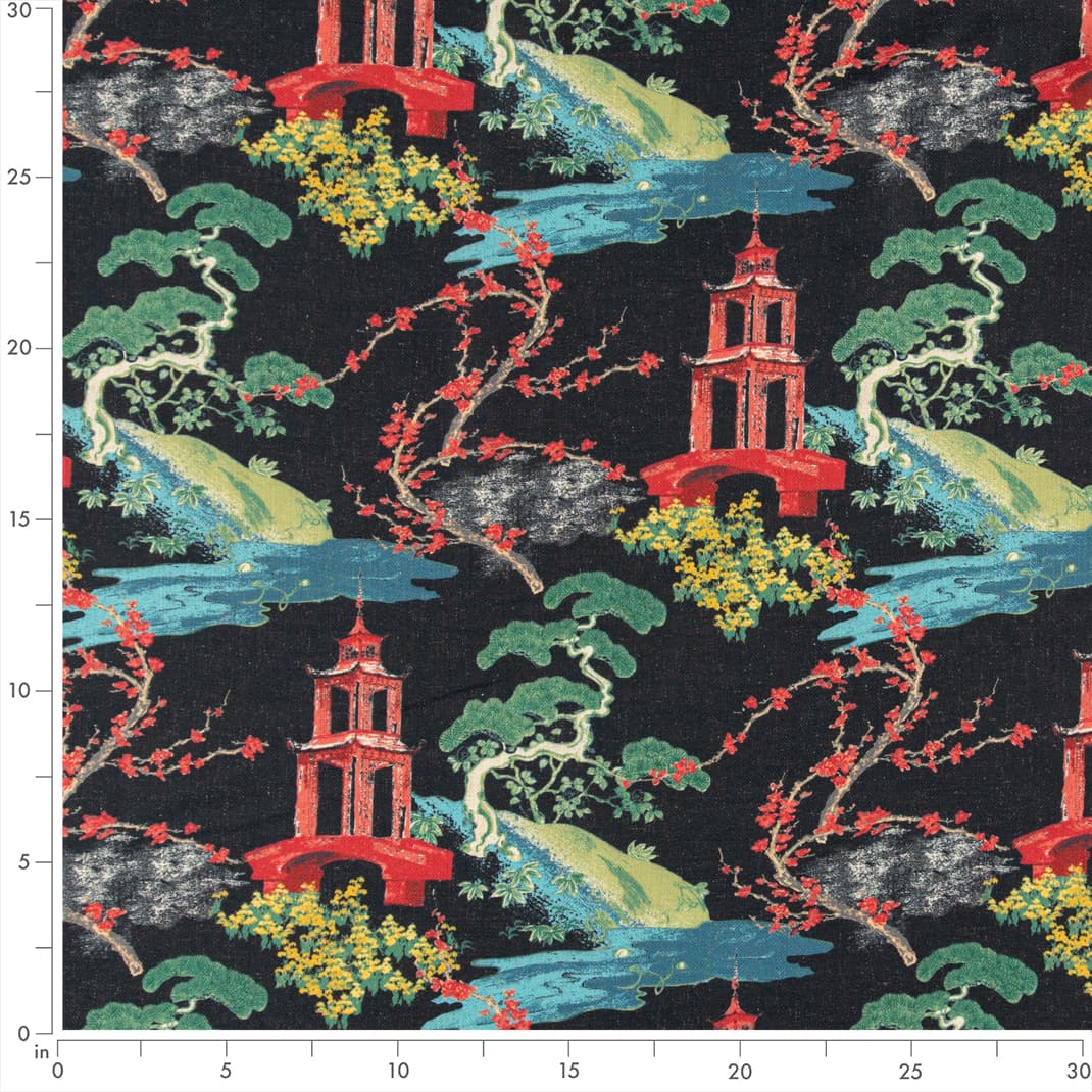 D3350 Global,Novelty,Toile Ebony Black,Green,Red & Burgundy Charlotte Fabrics
