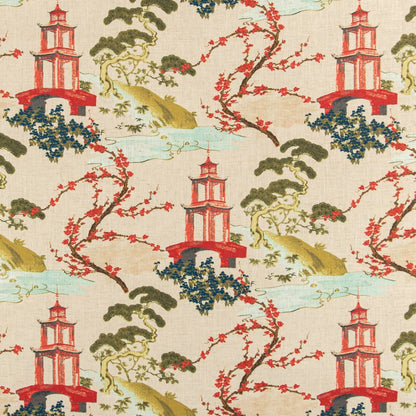 D3353 Global,Novelty,Toile Garden Green,Red & Burgundy Charlotte Fabrics