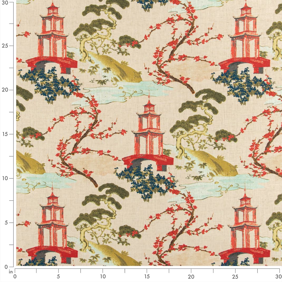 D3353 Global,Novelty,Toile Garden Green,Red & Burgundy Charlotte Fabrics