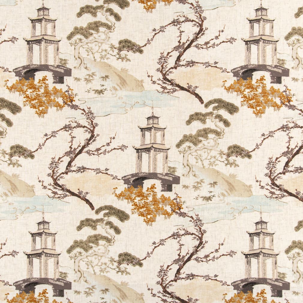 D3354 Global,Novelty,Toile Ivory Gold & Yellow,Green,Orange & Rust Charlotte Fabrics