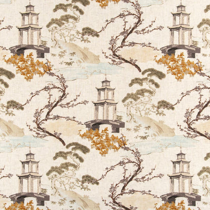 D3354 Global,Novelty,Toile Ivory Gold & Yellow,Green,Orange & Rust Charlotte Fabrics