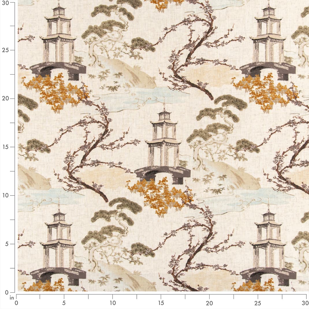 D3354 Global,Novelty,Toile Ivory Gold & Yellow,Green,Orange & Rust Charlotte Fabrics