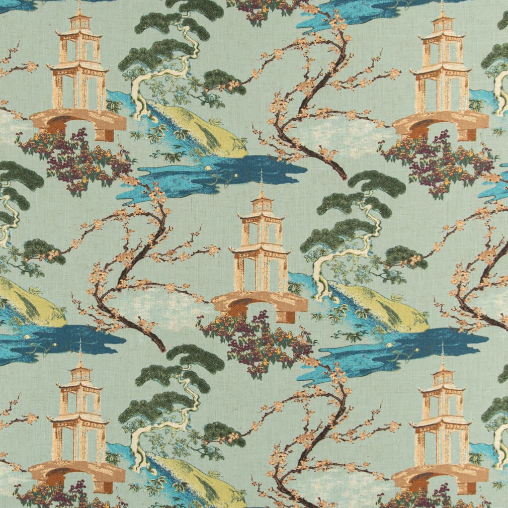 D3355 Global,Novelty,Toile Seaspray Green Charlotte Fabrics