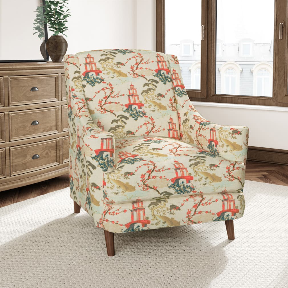 D3356 Global,Novelty,Toile Bouquet Green,Red & Burgundy Charlotte Fabrics
