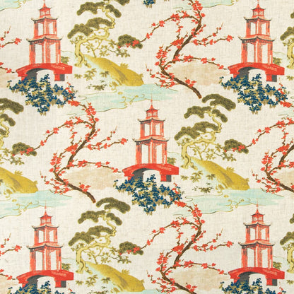D3356 Global,Novelty,Toile Bouquet Green,Red & Burgundy Charlotte Fabrics