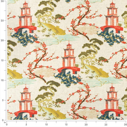D3356 Global,Novelty,Toile Bouquet Green,Red & Burgundy Charlotte Fabrics