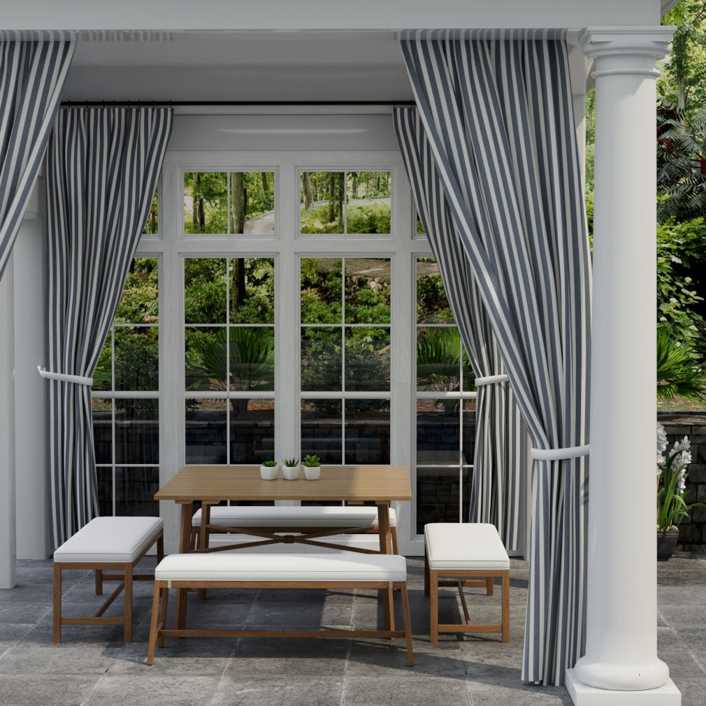D3472 Stripe Tiki Navy Blue Charlotte Fabrics