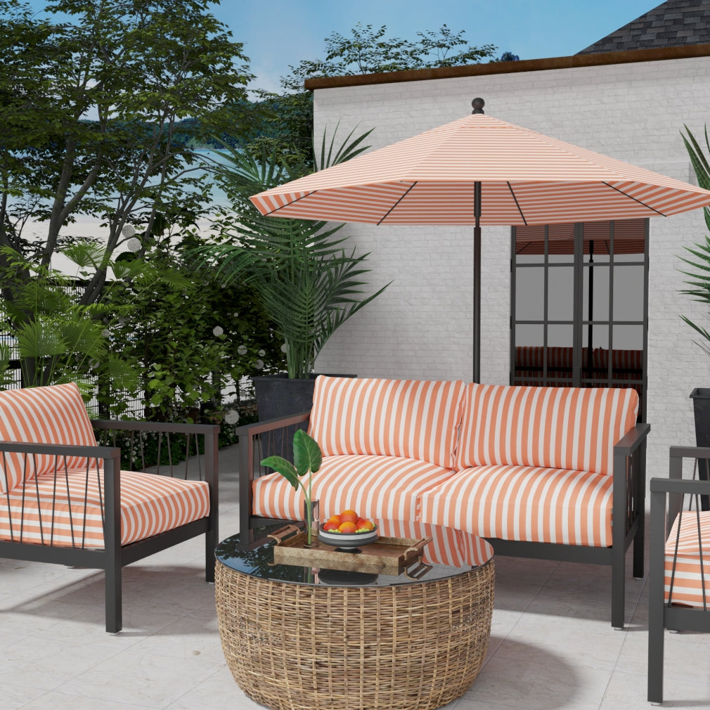 D3473 Stripe Tiki Mandarin Orange & Rust Charlotte Fabrics