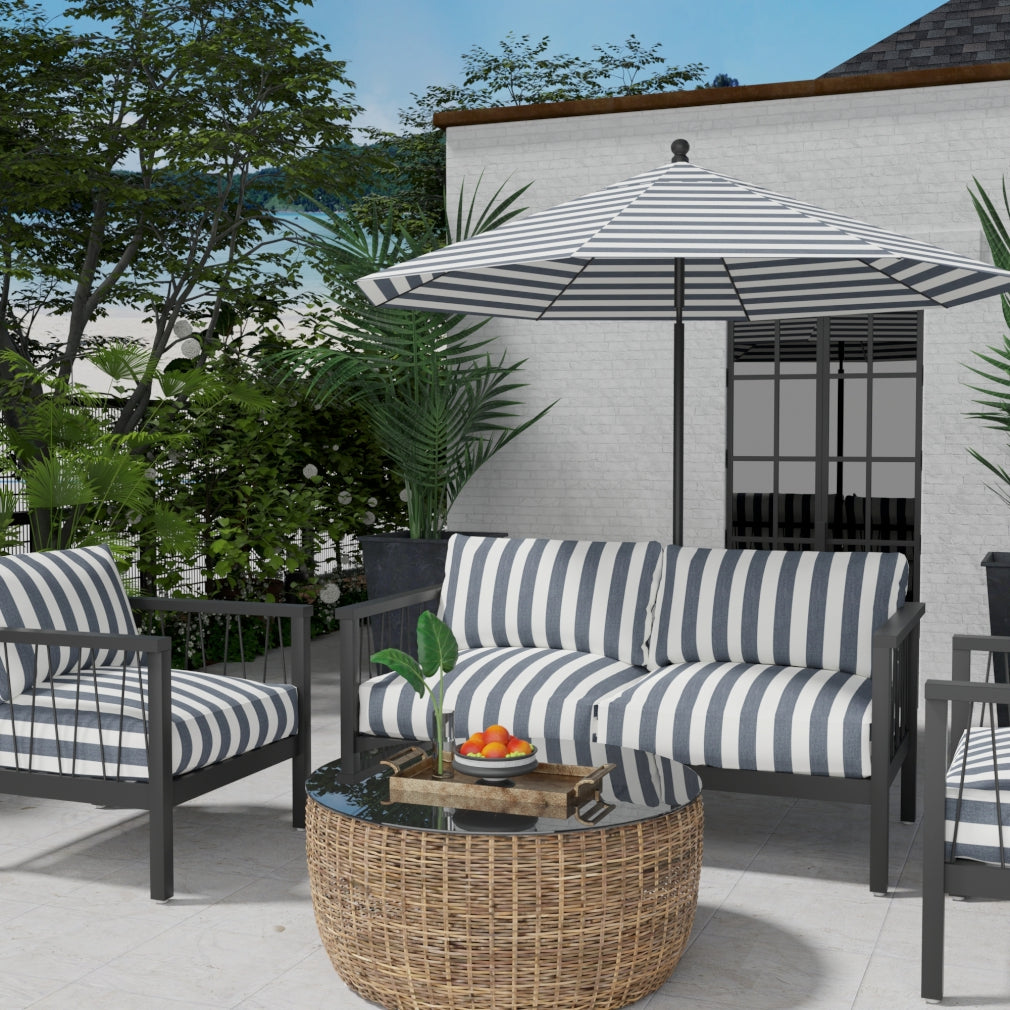 D3487 Stripe Cabana Navy Blue Charlotte Fabrics