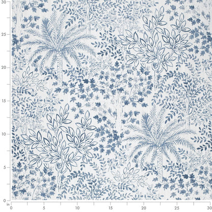 D4323 Leaves,Tropical & Botanical Cadet Blue Charlotte Fabrics