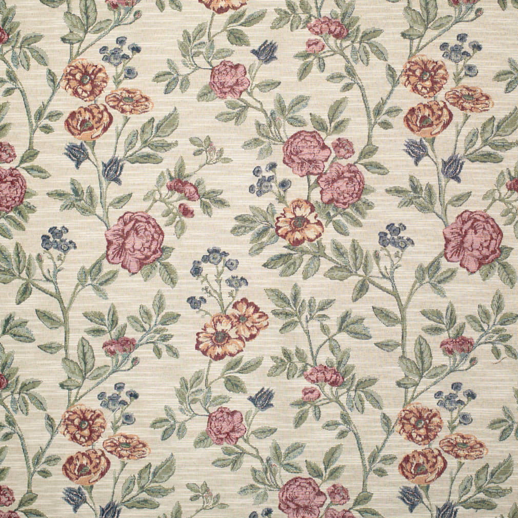 D4359 Floral Mulberry Green,Red & Burgundy Charlotte Fabrics