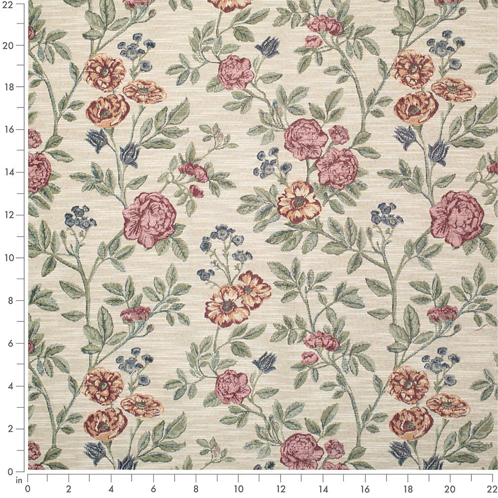 D4359 Floral Mulberry Green,Red & Burgundy Charlotte Fabrics