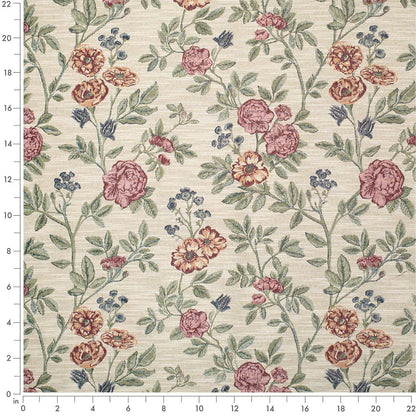 D4359 Floral Mulberry Green,Red & Burgundy Charlotte Fabrics