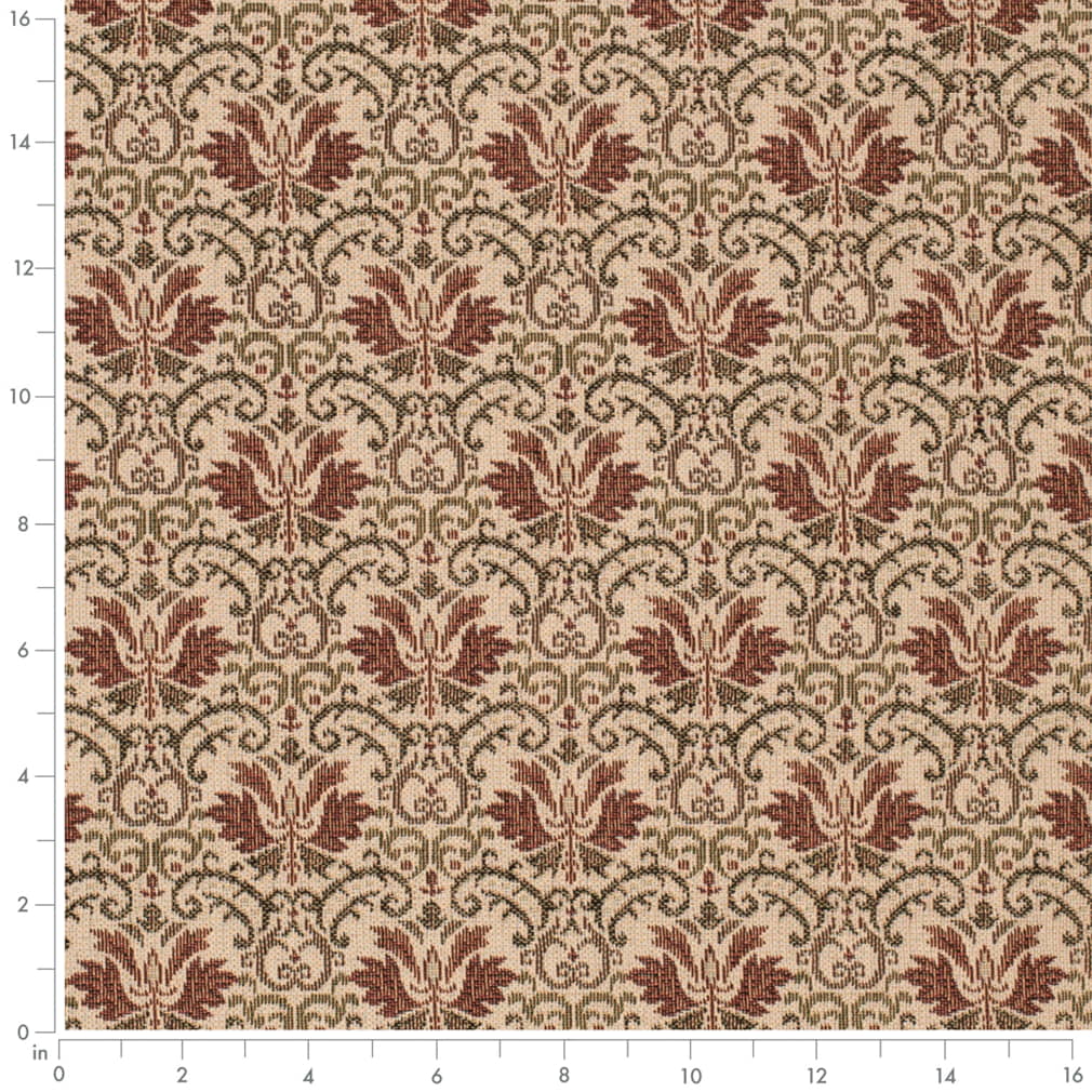 D4368 Abstract & Geometric,Damask Cinnabar Green,Orange & Rust Charlotte Fabrics