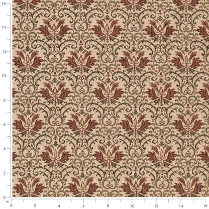 D4368 Abstract & Geometric,Damask Cinnabar Green,Orange & Rust Charlotte Fabrics