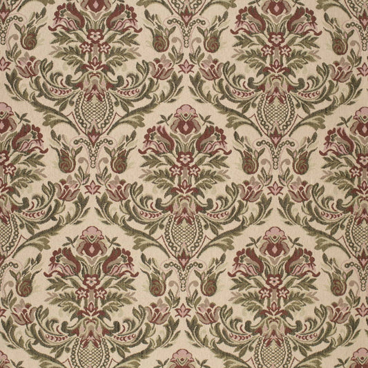 D4369 Damask Green,Red & Burgundy Charlotte Fabrics Tapestry,Woven Patterns