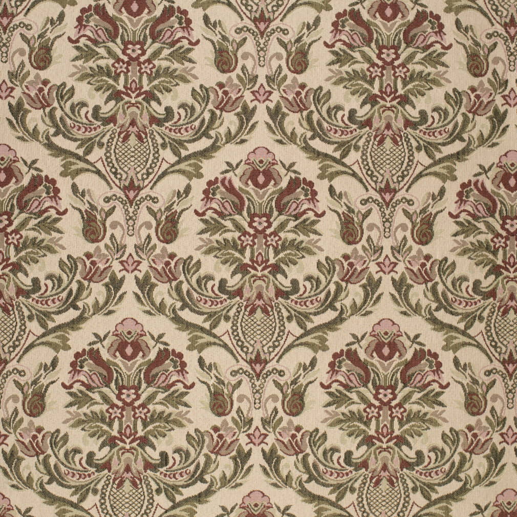 D4369 Damask Moss Green,Red & Burgundy Charlotte Fabrics