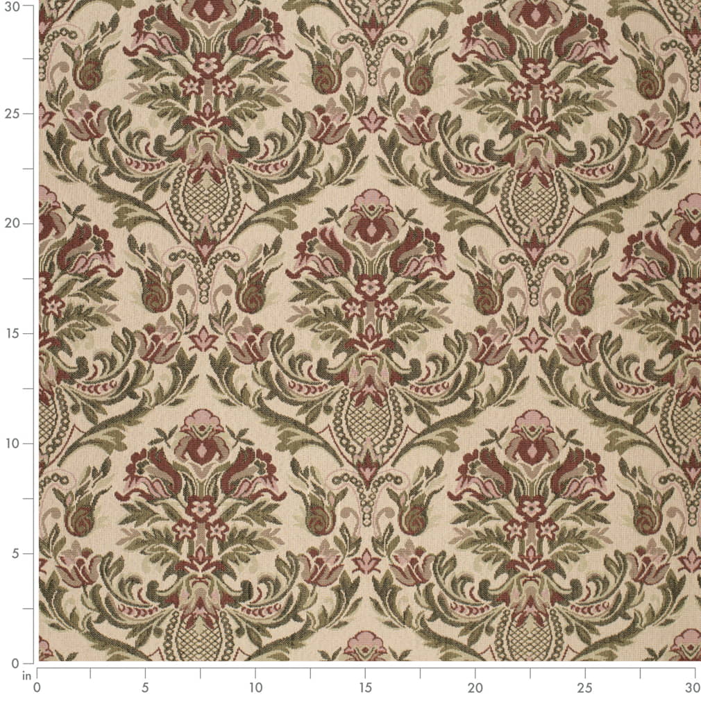 D4369 Damask Moss Green,Red & Burgundy Charlotte Fabrics