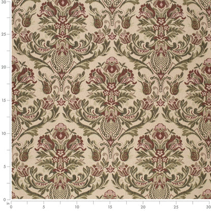 D4369 Damask Moss Green,Red & Burgundy Charlotte Fabrics