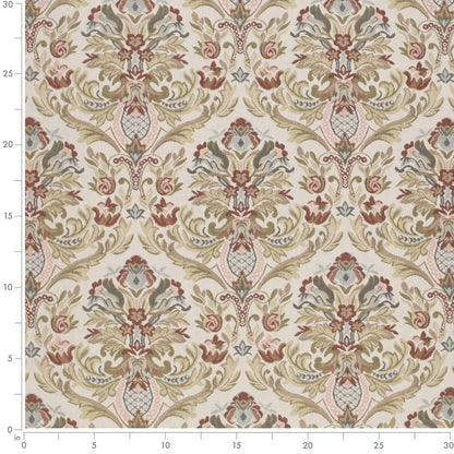 D4371 Damask Blue Garnet Blue,Red & Burgundy Charlotte Fabrics